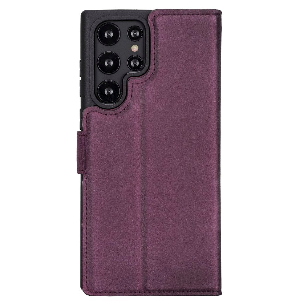 Magic Magnetic Detachable Leather RFID Blocker Wallet Case for Samsung Galaxy S22 Ultra (6.8") - PURPLE