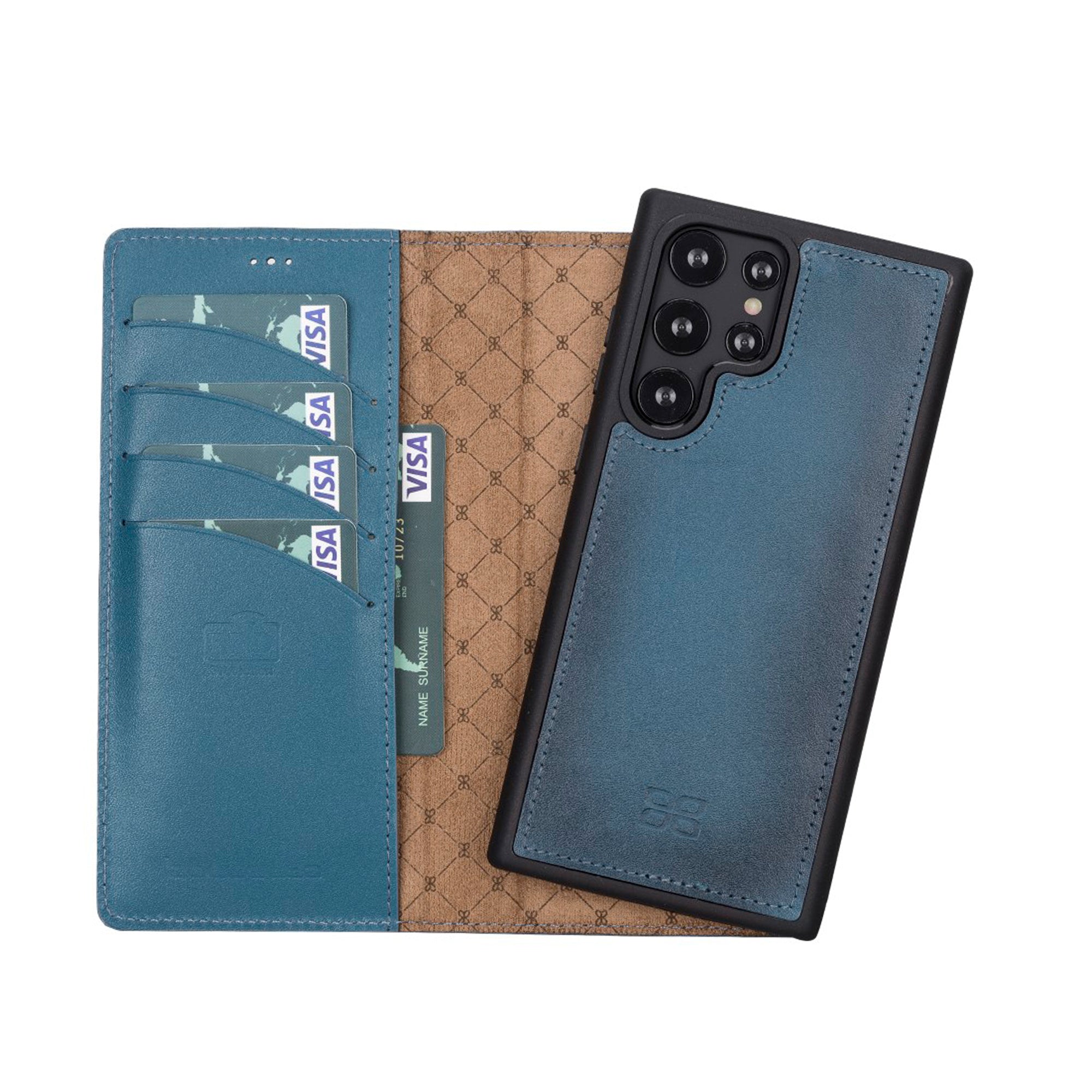 Magic Magnetic Detachable Leather RFID Blocker Wallet Case for Samsung Galaxy S22 Ultra (6.8") - BLUE