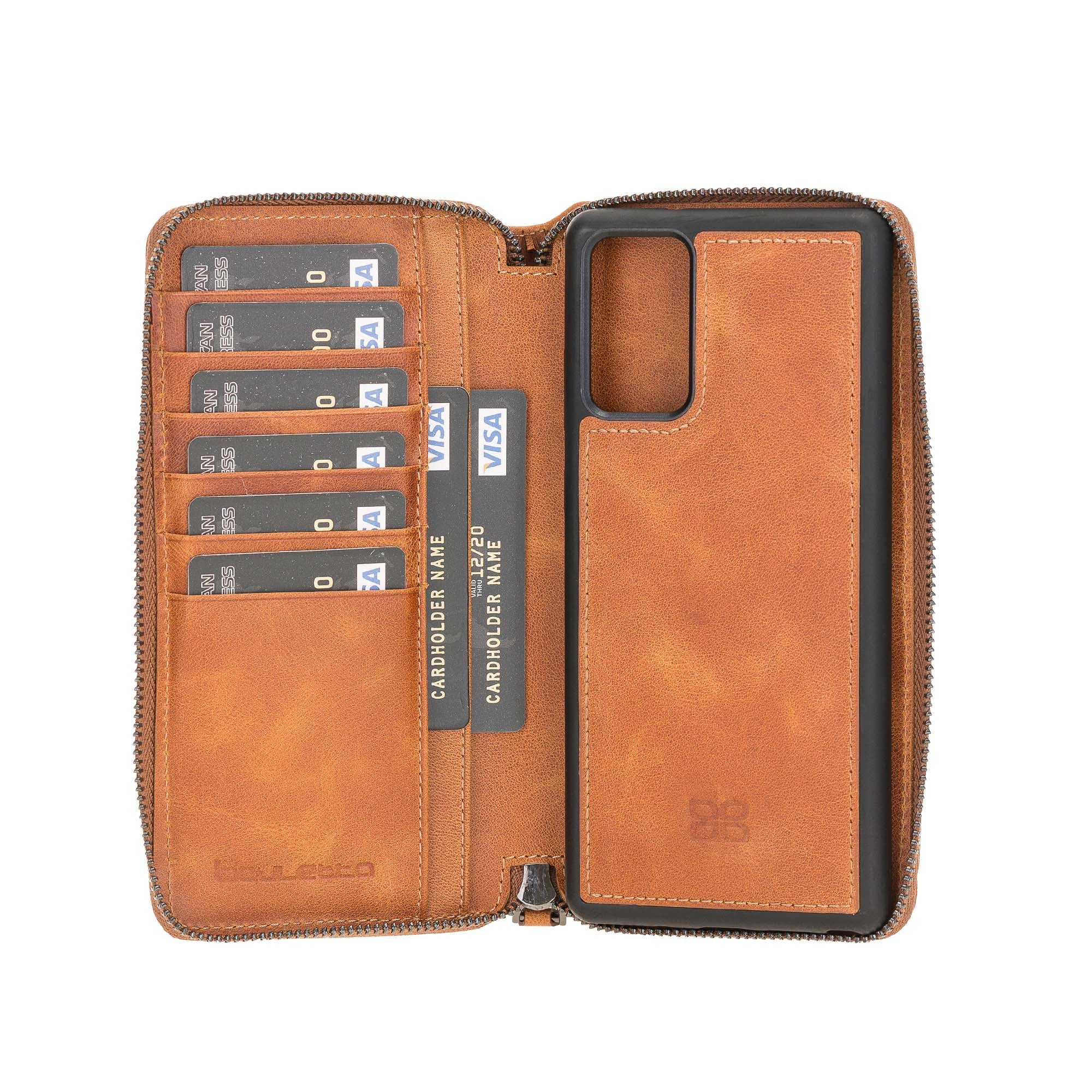 Pouch Magnetic Detachable Leather Wallet Case for Samsung Galaxy Note 20 / Note 20 5G (6.7") - TAN - saracleather