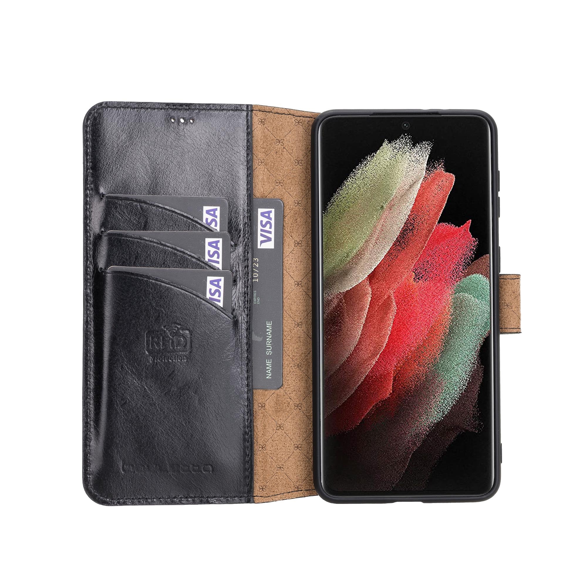 Wallet Folio Leather Case with RFID for Samsung Galaxy S21 5G (6.2") - BLACK - saracleather