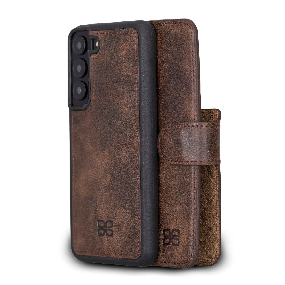 Magic Magnetic Detachable Leather RFID Blocker Wallet Case for Samsung Galaxy S22 (6.1") - BROWN