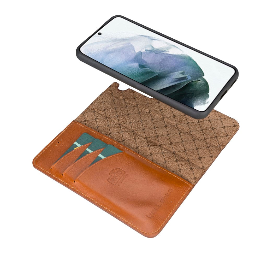 Magic Magnetic Detachable Leather RFID Blocker Wallet Case for Samsung Galaxy S22 Plus (6.6") - EFFECT TAN