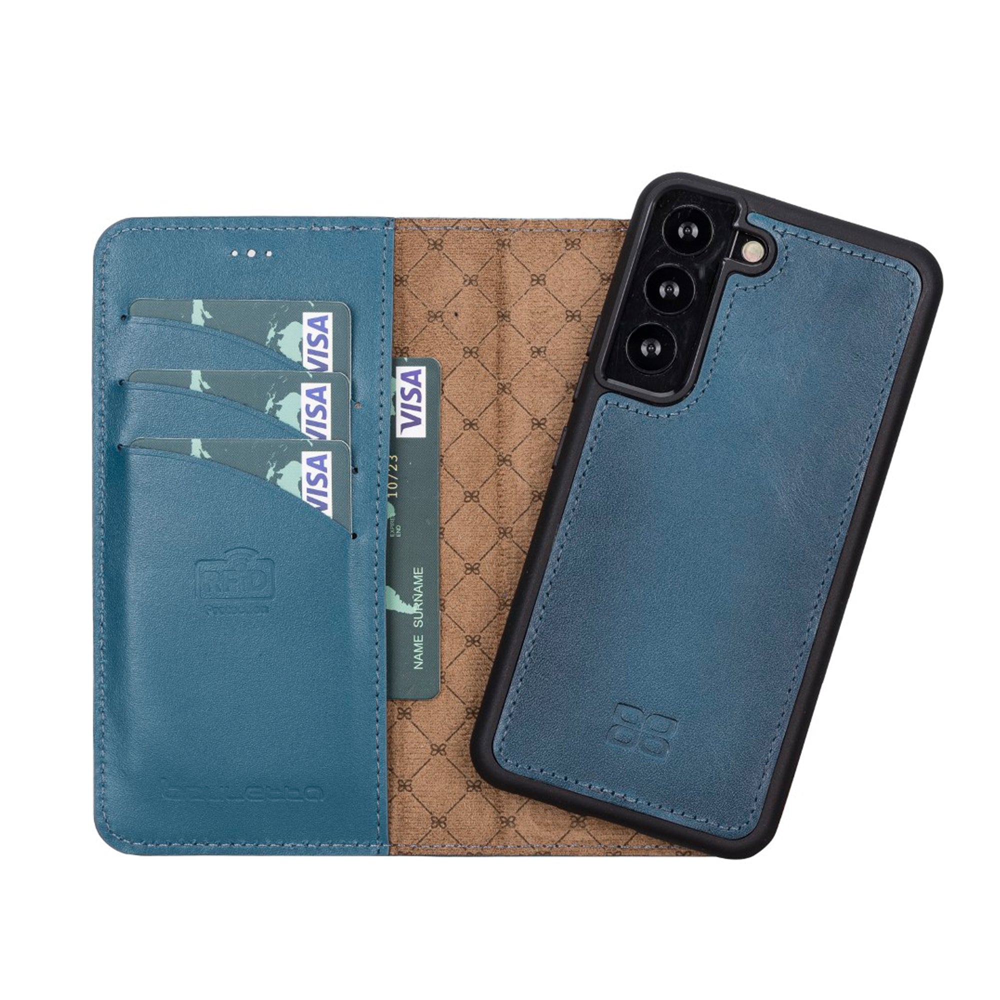 Magic Magnetic Detachable Leather RFID Blocker Wallet Case for Samsung Galaxy S22 Plus (6.6") - BLUE