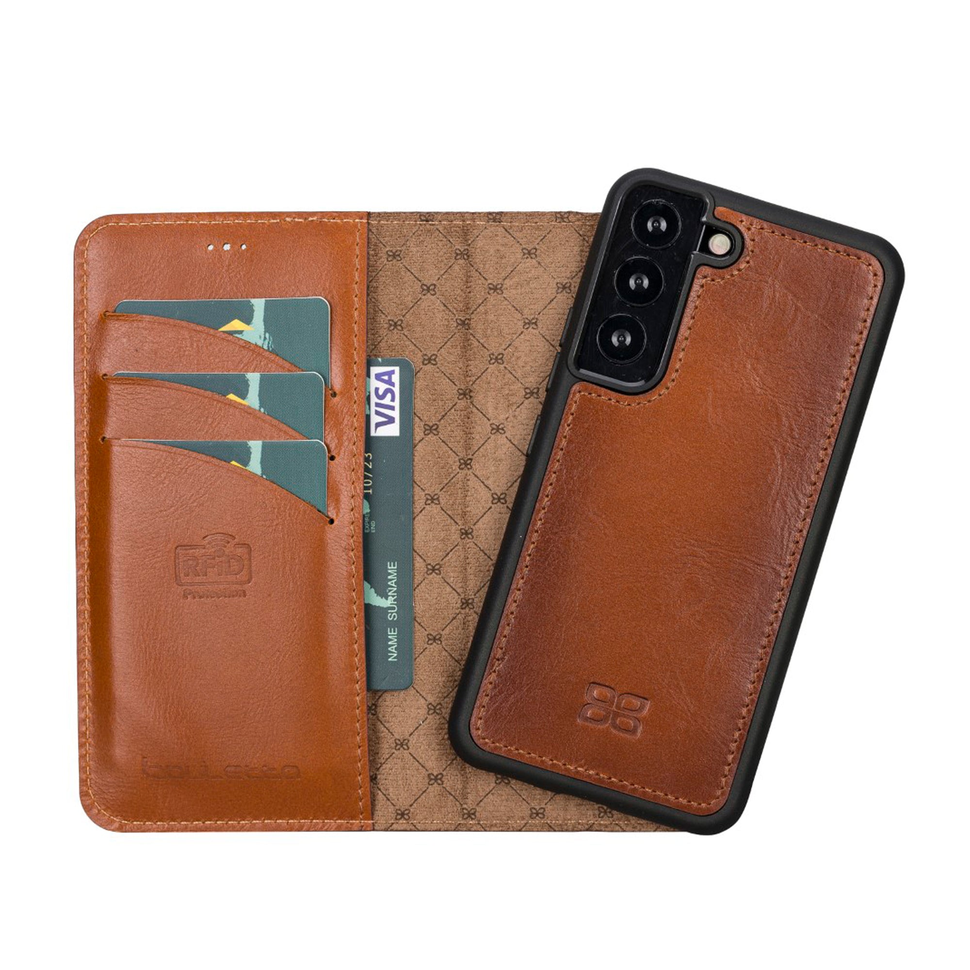 Magic Magnetic Detachable Leather RFID Blocker Wallet Case for Samsung Galaxy S22 Plus (6.6") - EFFECT TAN