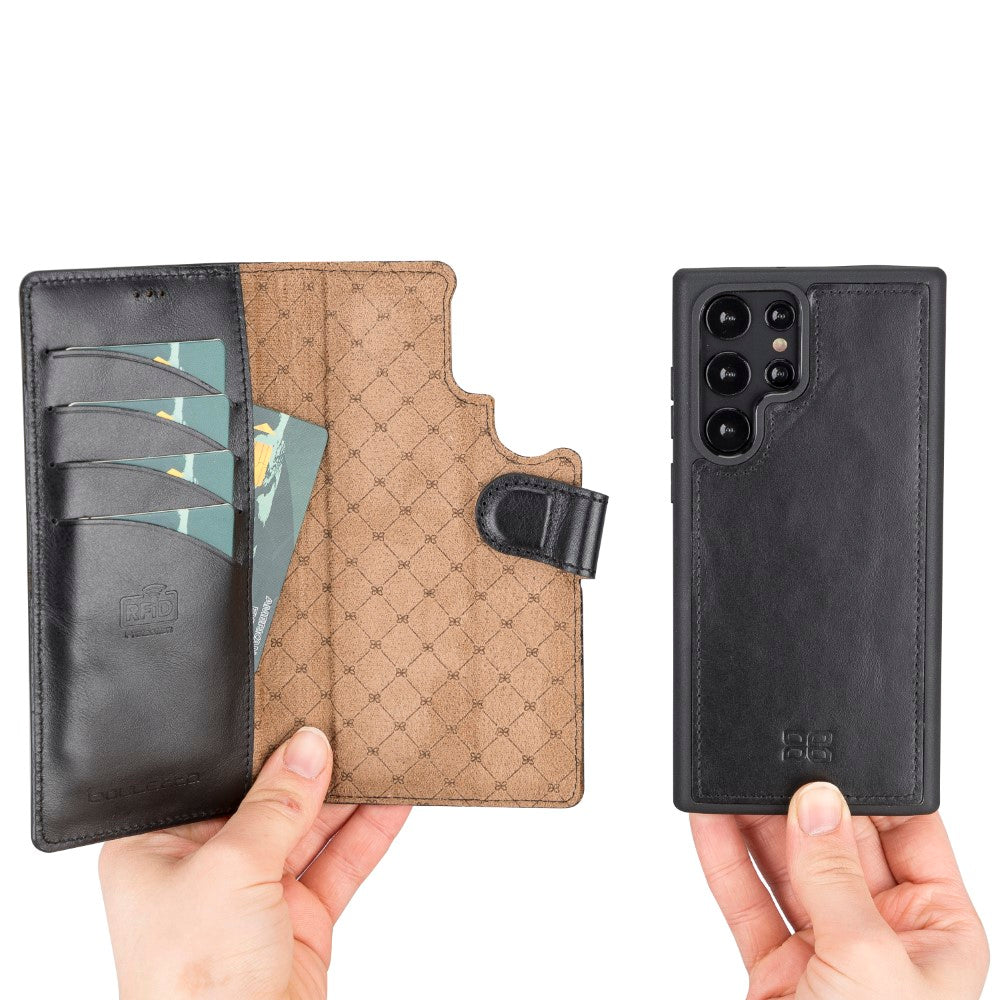 Magic Magnetic Detachable Leather RFID Blocker Wallet Case for Samsung Galaxy S22 Ultra (6.8") - BLACK