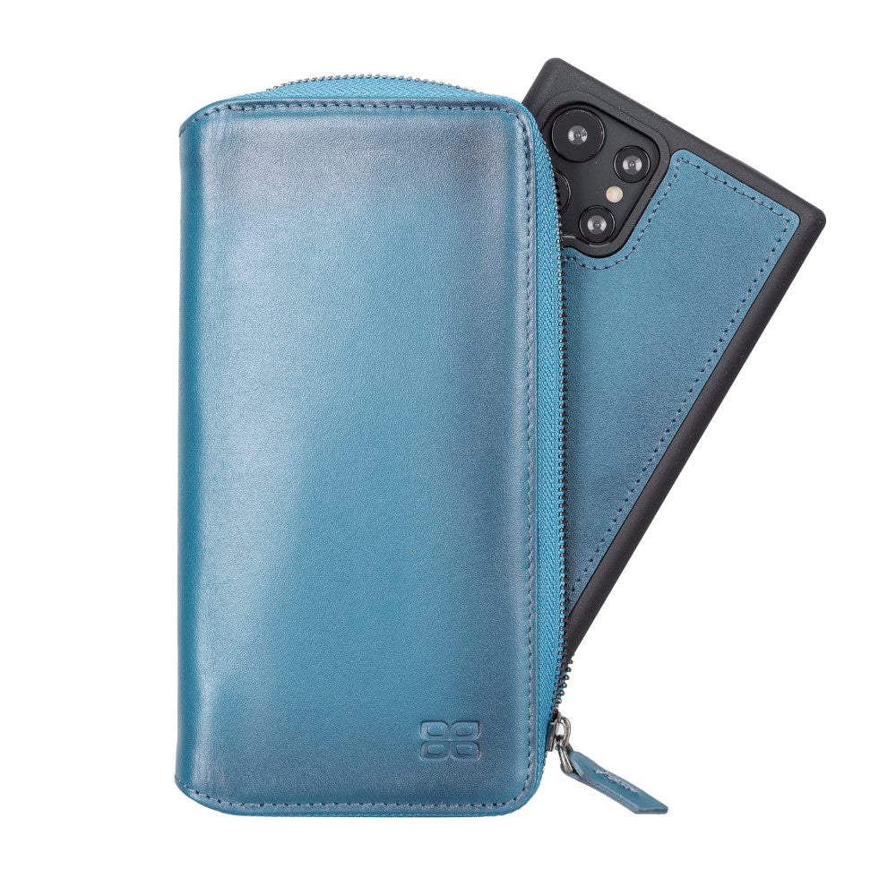 Pouch Magnetic Detachable Leather Wallet Case with RFID for Samsung Galaxy S22 Ultra (6.8") - BLUE