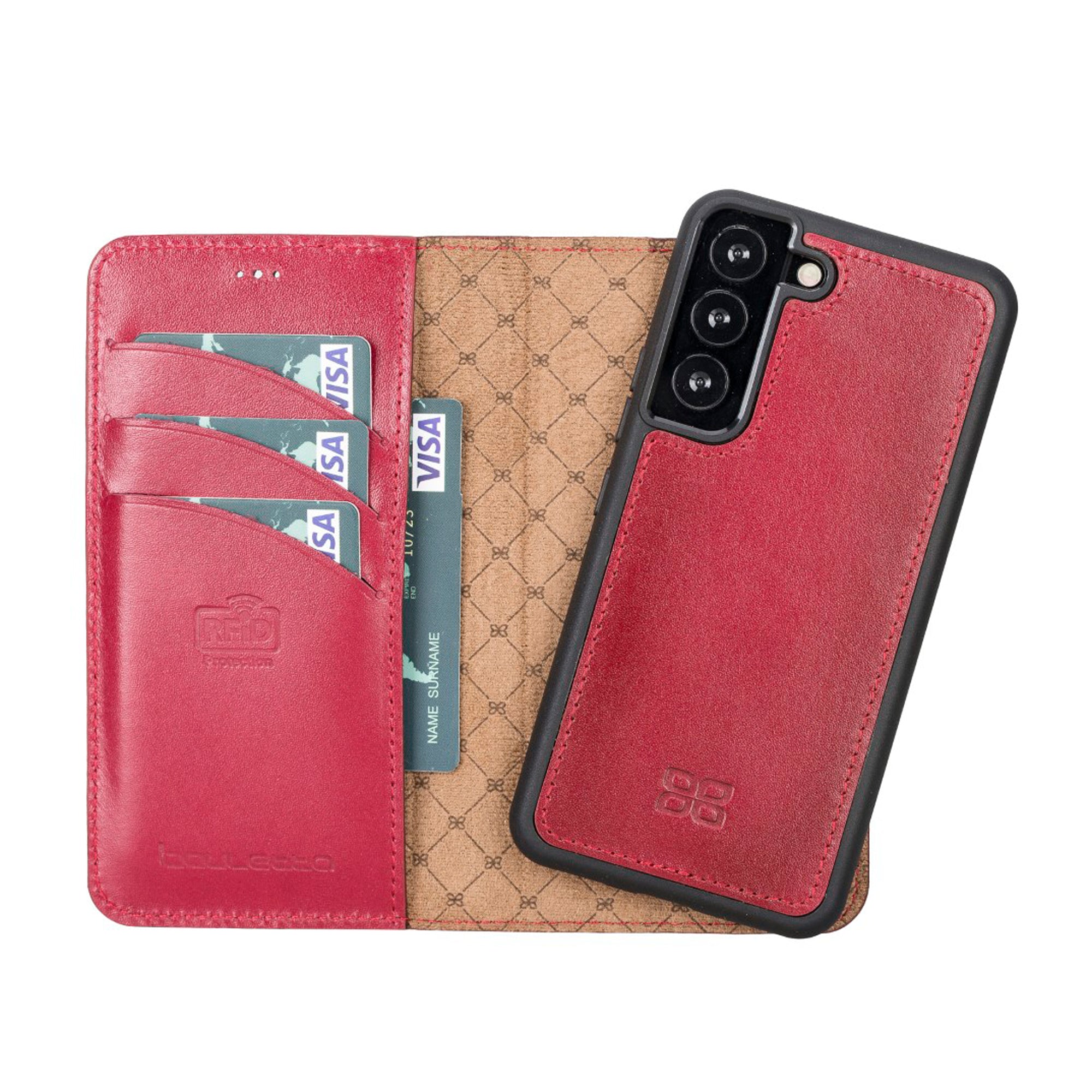 Magic Magnetic Detachable Leather RFID Blocker Wallet Case for Samsung Galaxy S22 Plus (6.6") - RED