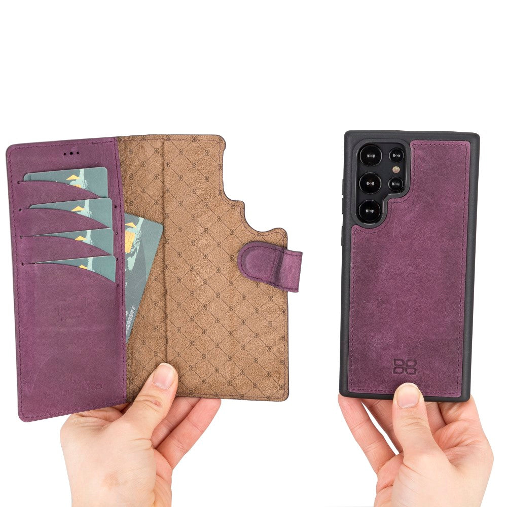 Magic Magnetic Detachable Leather RFID Blocker Wallet Case for Samsung Galaxy S22 Ultra (6.8") - PURPLE