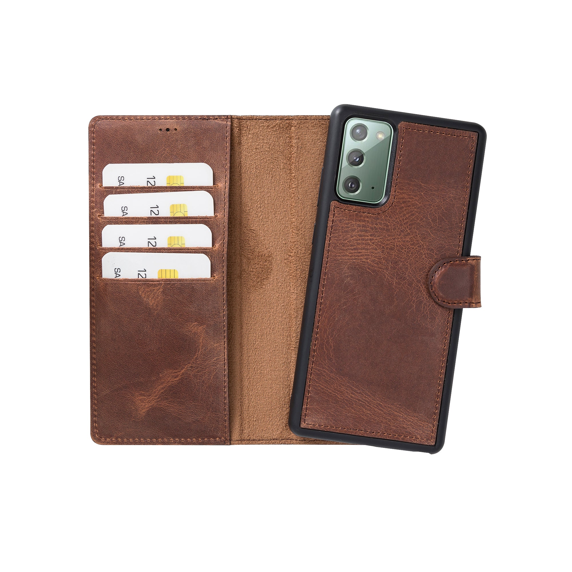 Magic Magnetic Detachable Leather Wallet Case for Samsung Galaxy Note 20 / Note 20 5G (6.7") - BROWN - saracleather