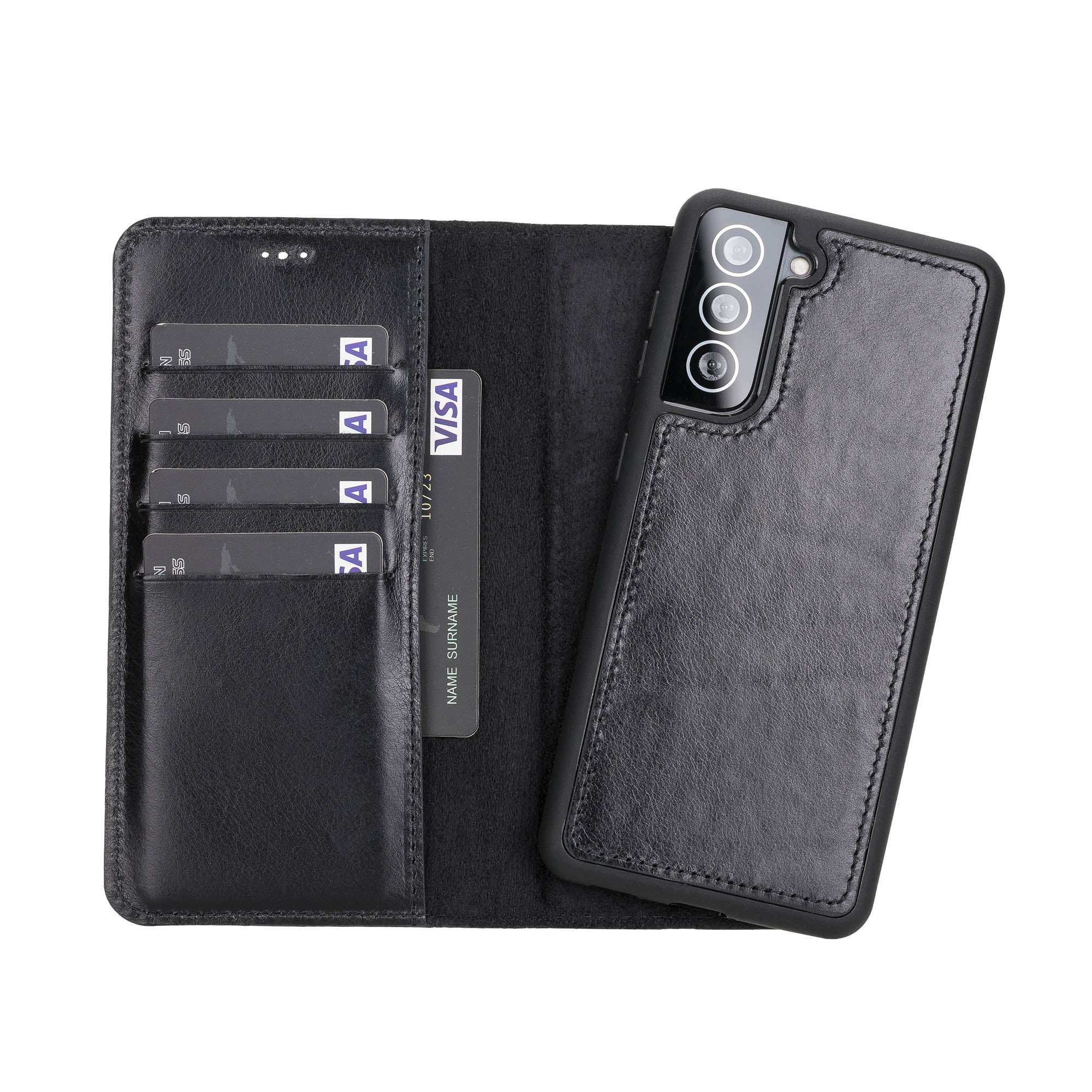 Magic Magnetic Detachable Leather Wallet Case for Samsung Galaxy S21 Plus 5G (6.7") - BLACK - saracleather