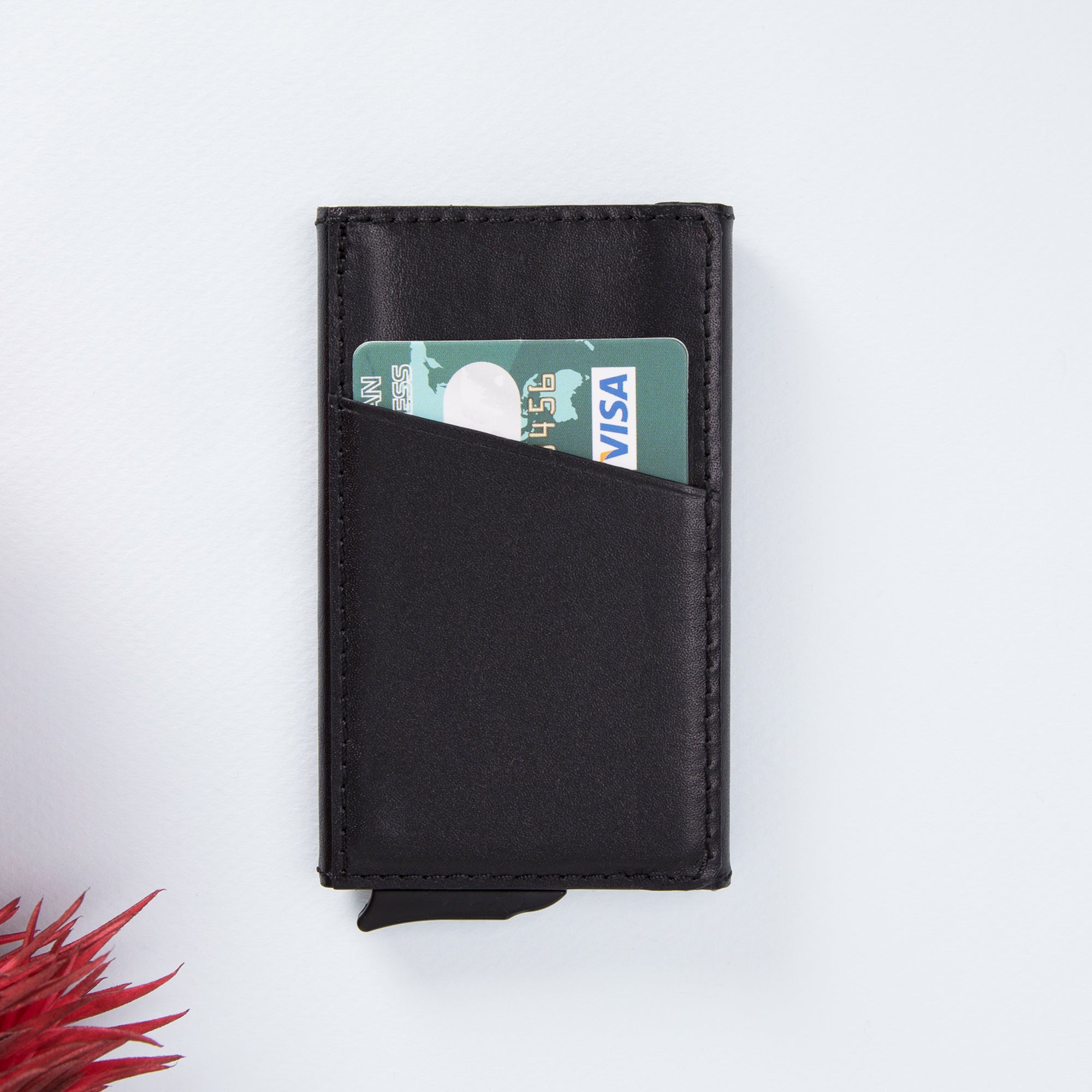 Torres RFID Blocker Mechanism Pop Up Leather Business / Credit Card Holder - BLACK - saracleather