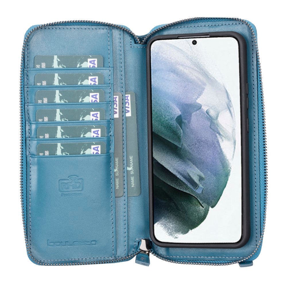 Pouch Magnetic Detachable Leather Wallet Case with RFID for Samsung Galaxy S22 Plus (6.6") - BLUE