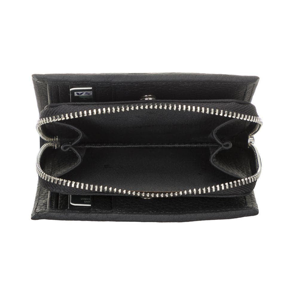 Vero Women's Leather Zipper Wallet - BLACK - saracleather